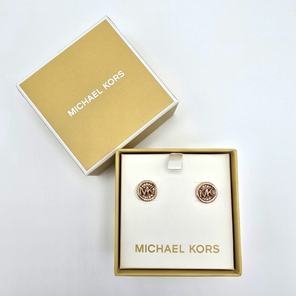 Michael Kors Rose Gold Pave Round Crystal Earrings - NWT